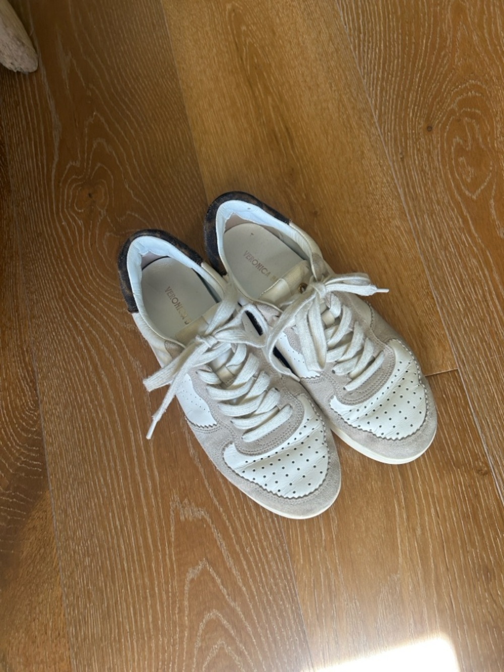 Veronica Beard Lennox White Leather and Taupe Suede-Trim Sneakers -Leopard Print - Picture 11 of 11